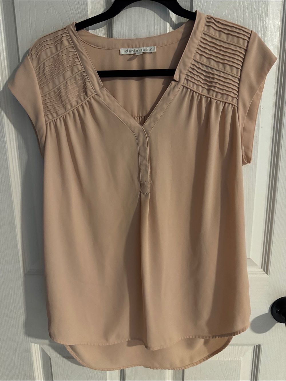 Daniel Rainn Cap Sleeve Pintuck Blouse in Blush Nude